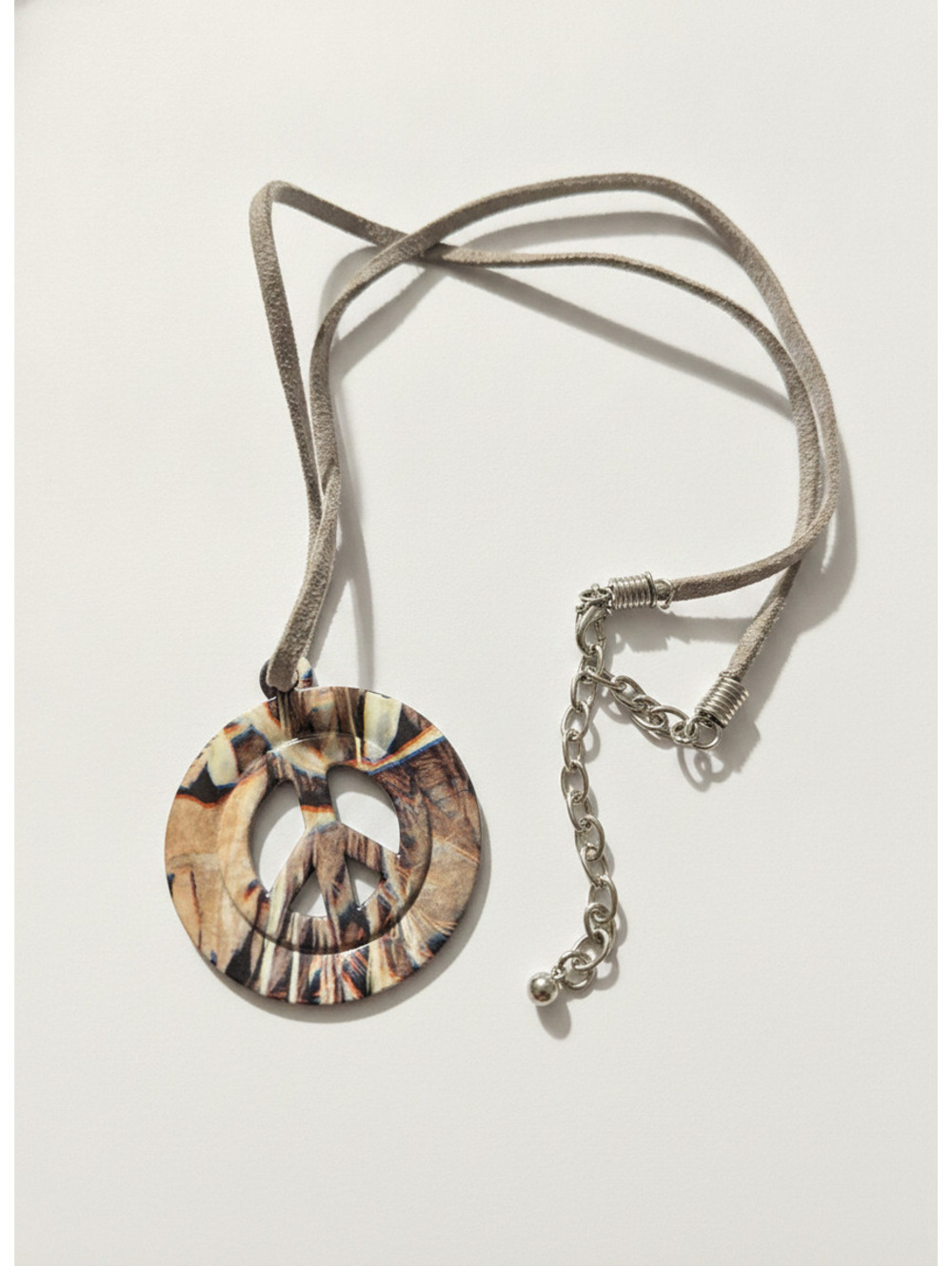 Bohemian Peace Sign Pendant Necklace with Adjustable Suede Cord